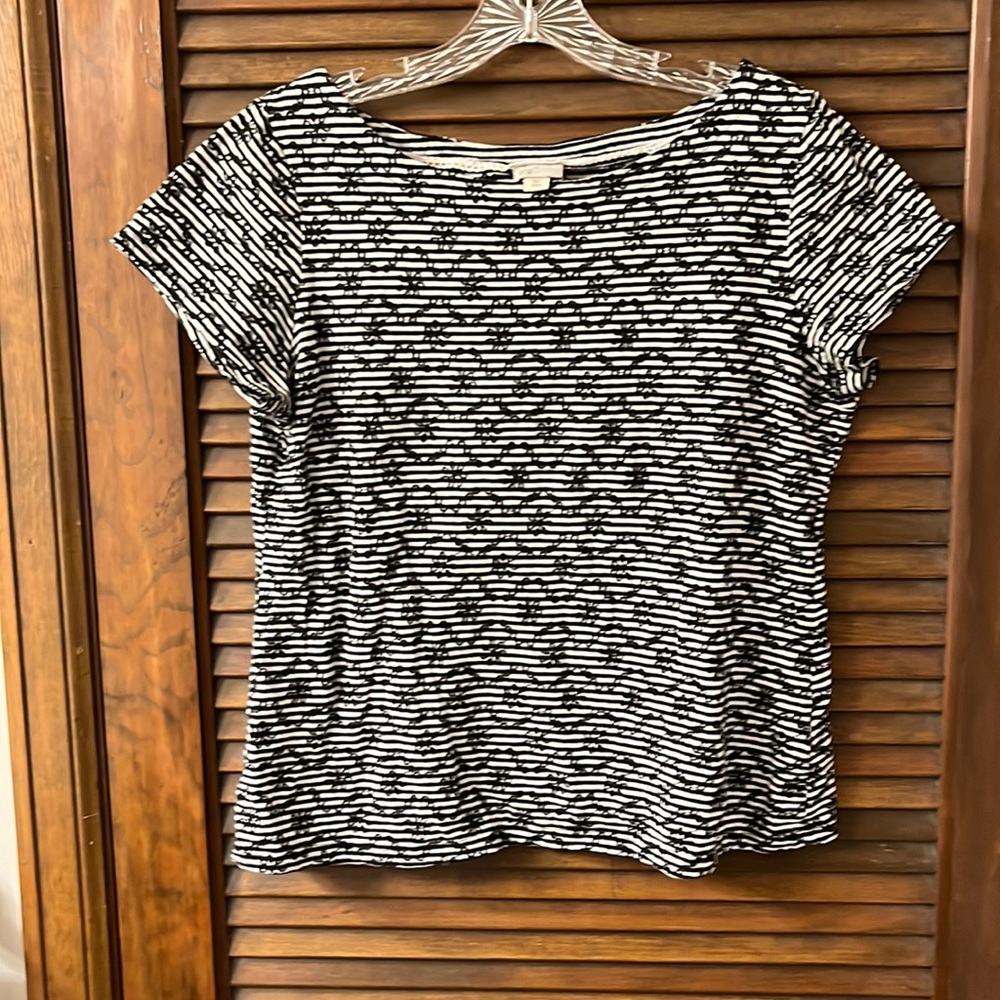 Cap sleeve embroidered striped t-shirt